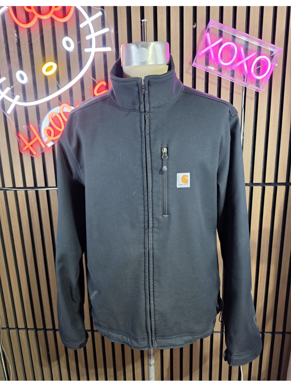 Carhartt Men's Black Full Zip Softshell Jacket Stand-Up Collar Pockets L